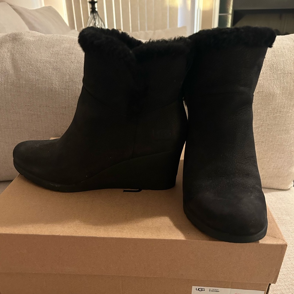 UGG Women's Black Suede Wedge Boots